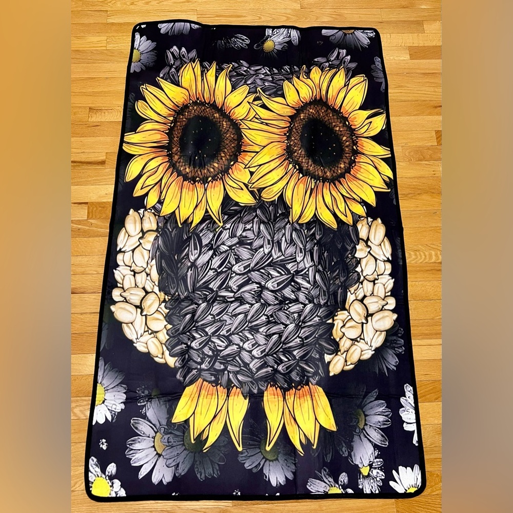 Rectangular Owl Area Rug 60”L X 36”Decorated w/Sunflower Eyes & Lovely Feathers